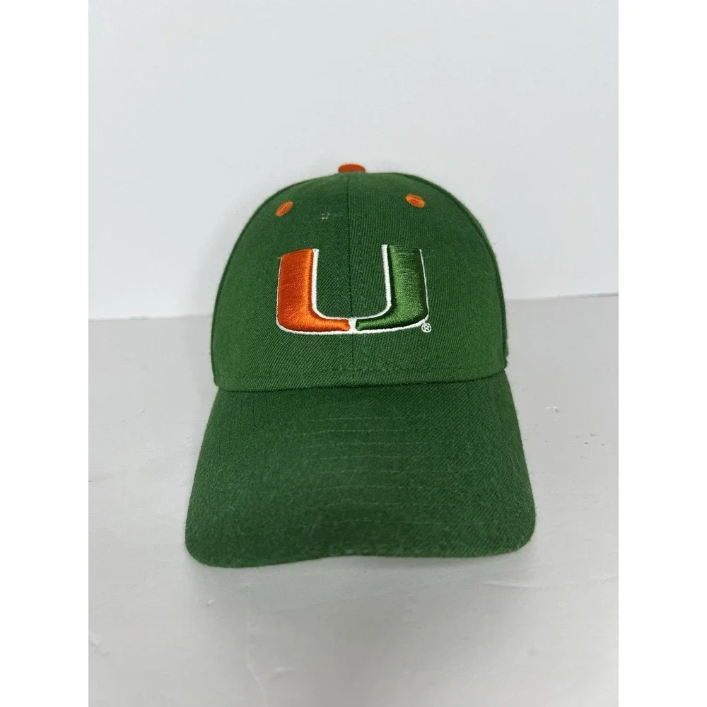 Miami Hurricanes The U Baseball New Era Concealer 7 Fitted Cap Hat Green‎ Orange